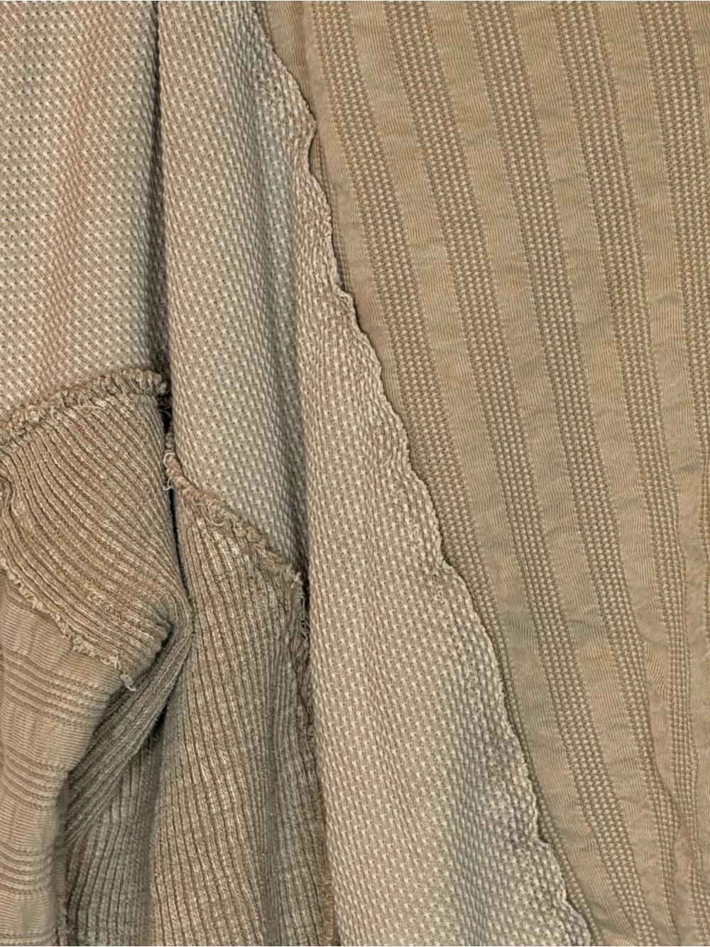 Free People We The Free Aries Hoodie Taupe Hooded Thermal Patchwork Cropped Top - Picture 5 of 11